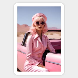 60s Retro-Futuristic Pink Woman in Desert Sticker